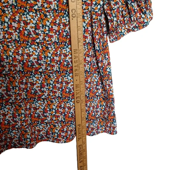 ICHI Orange Red White Colorful Floral Print Short Sleeve V Neck Top Small - Picture 7 of 8